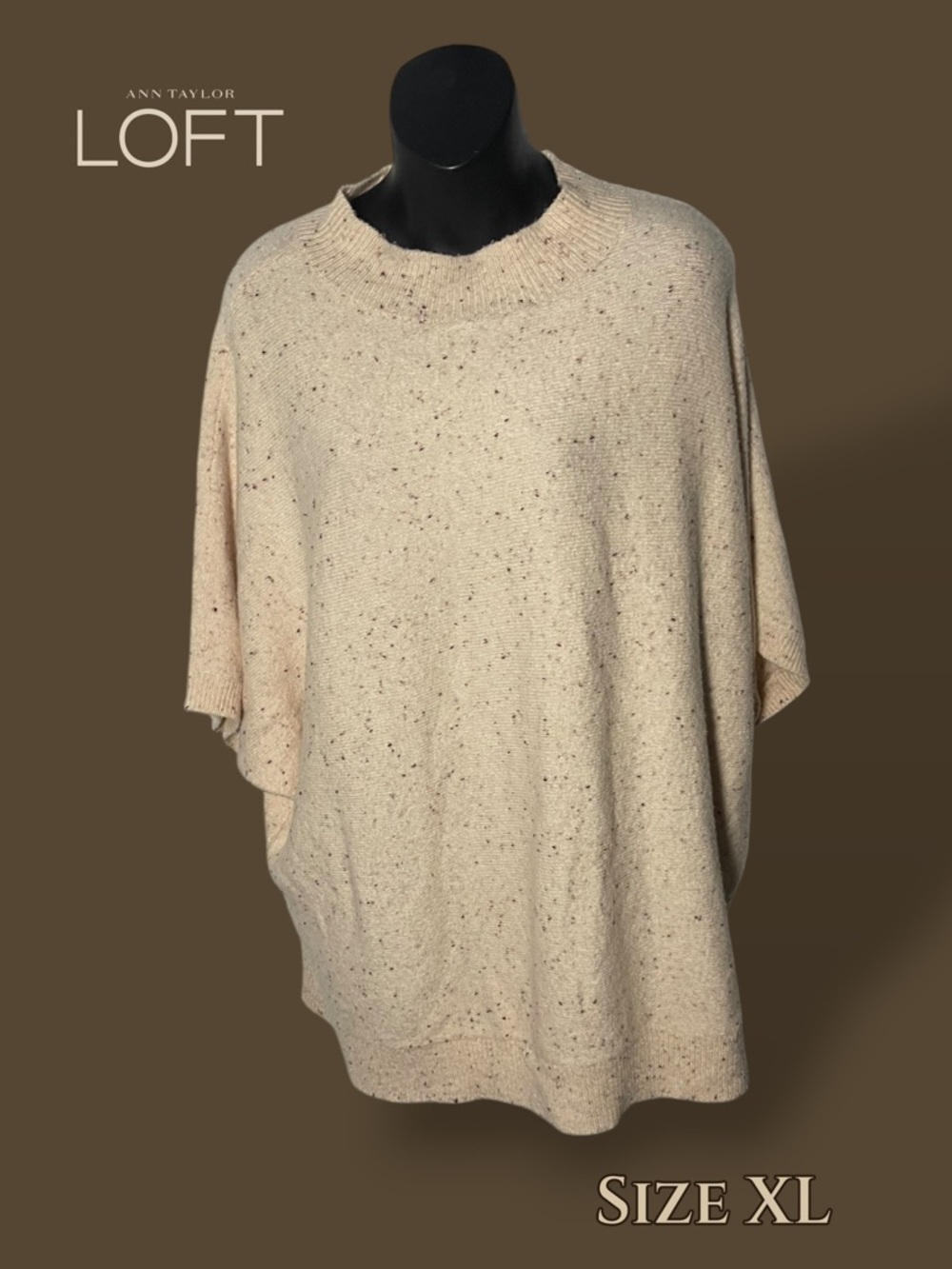 LOFT Cream Speckled Knit Poncho Sweater Size XL Style #534402